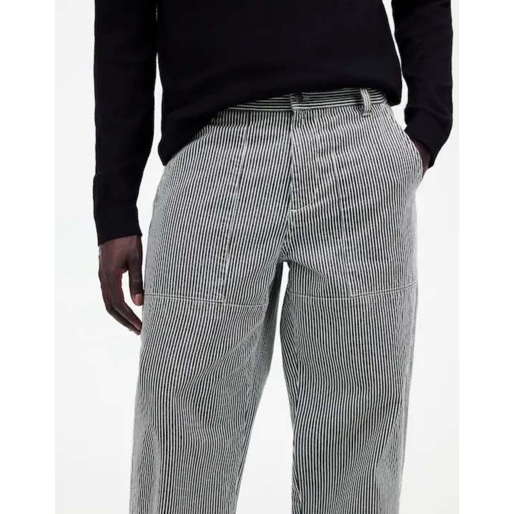 Madewell Mens Baggy Surplus Hickory Stripe Carpenter Pants Leg NEW